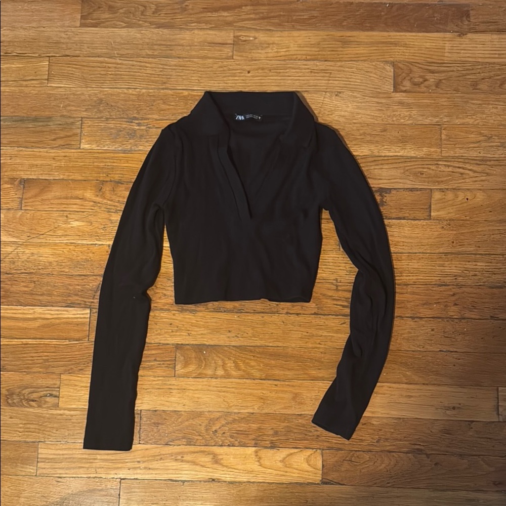 Black Long Sleeve Women's Top Collared